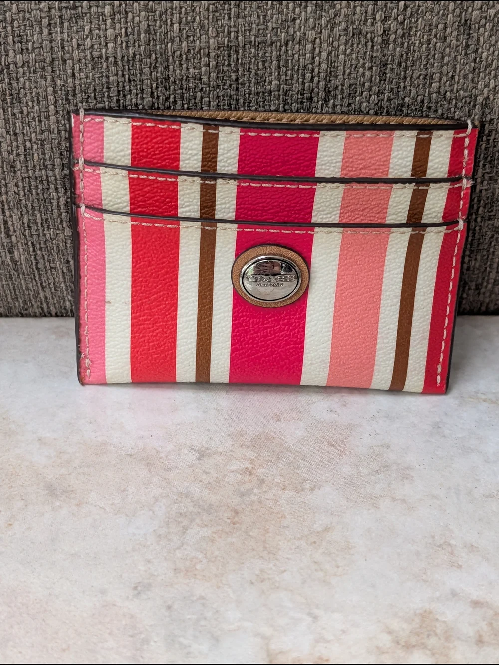 Coach Peyton Multi Stripe ID Card Case GUC